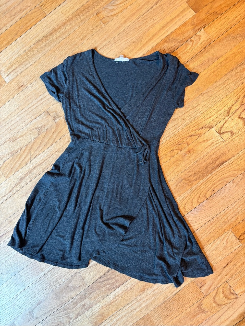 Peruvian Connection Charcoal Short Sleeve Wrap Dress